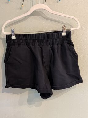 Popflex Limitless Thick Waist Band Black Sweat Shorts Pockets Large